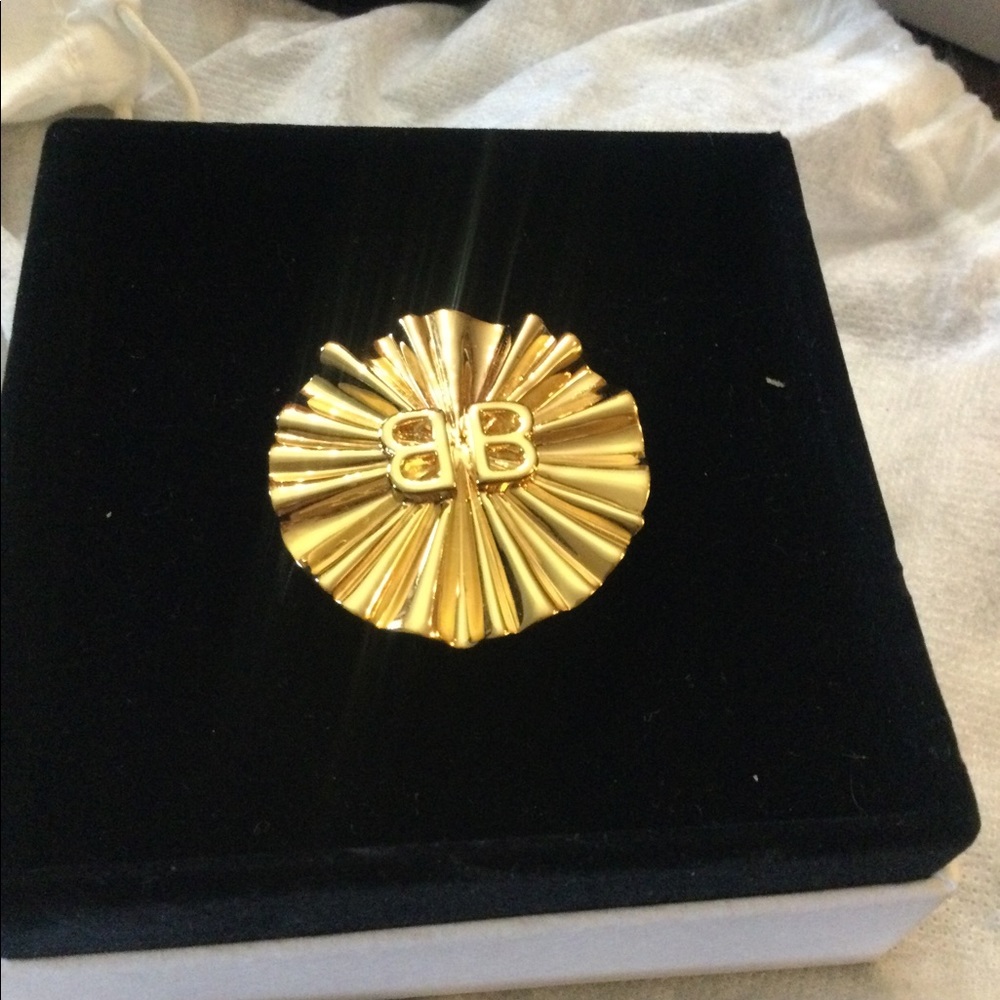 Balenciaga Gold Statement Italian Ring Sz 54 US 7.